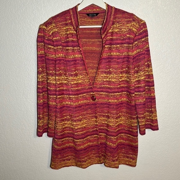 Misook Pink & Yellow One Button Knit Blazer 3/4 Sleeves Size Large - Picture 1 of 8